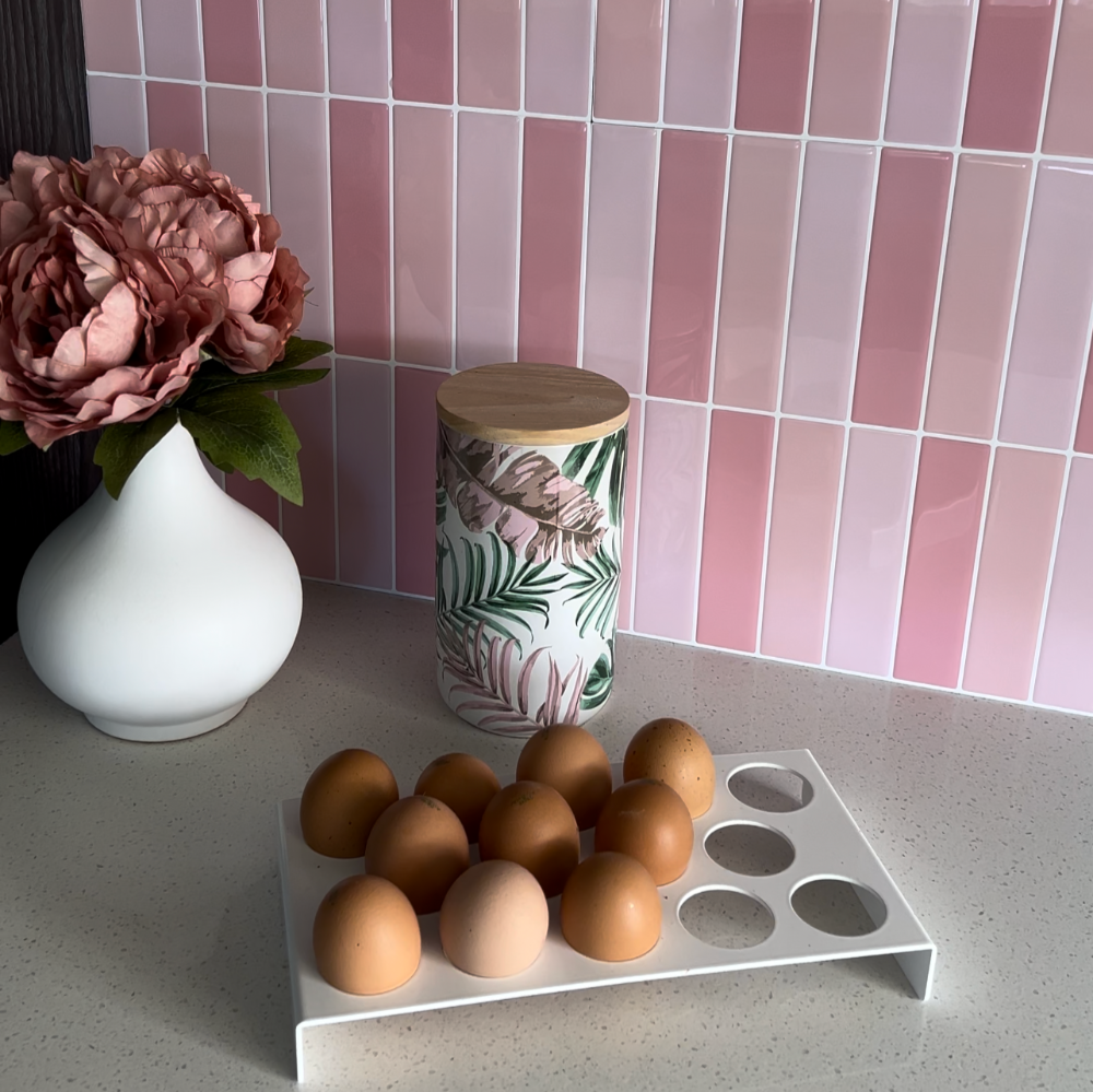 Kit kat tiles pink in kitchen