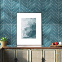 Thumbnail for blue chevron peel and stick tiles feature wall