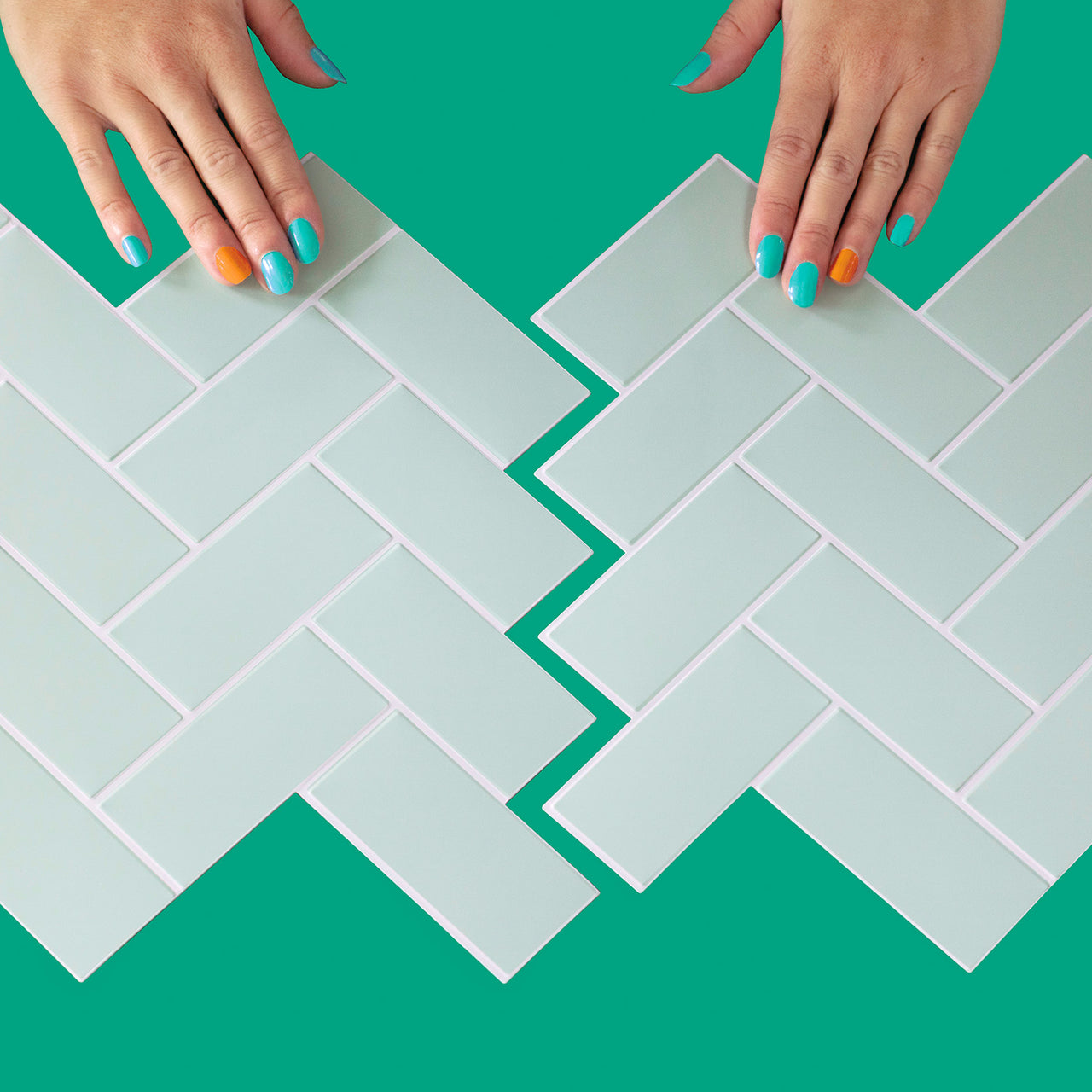Mint green herringbone tiles interlocking