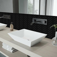 Thumbnail for Black herringbone peel and stick tiles in a bathroom