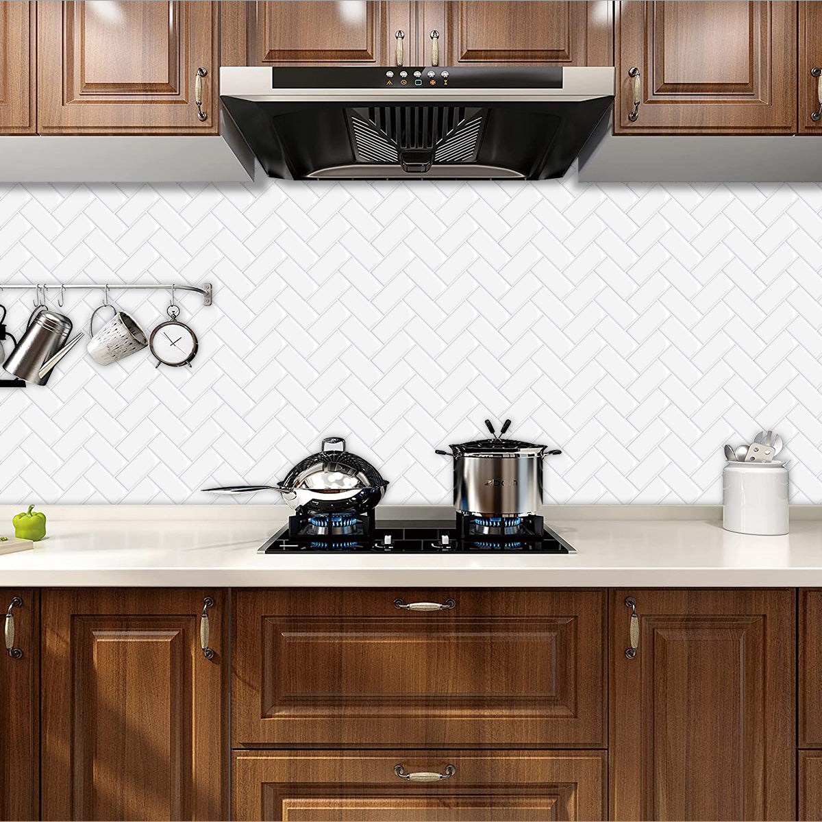Herringbone Wall Tile | White with White Grout