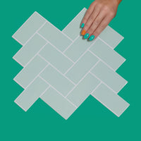 Thumbnail for Mint green herringbone peel and stick tile with white grout