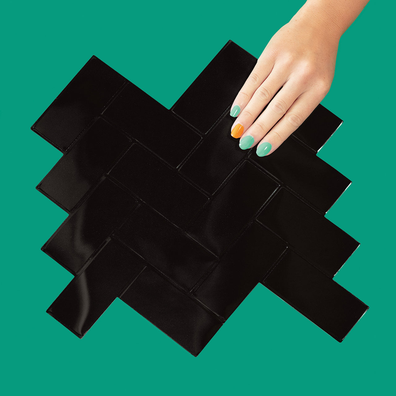 Herringbone Wall Tile | Black with Black Grout