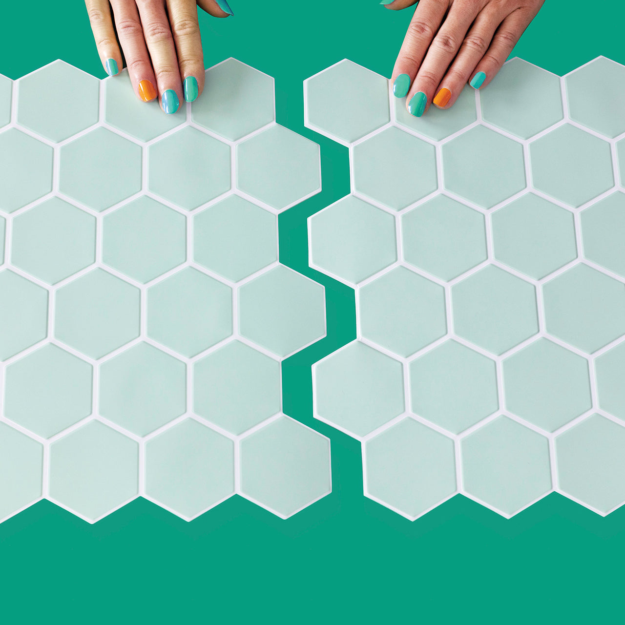 Mint green hexagon tiles interlocking