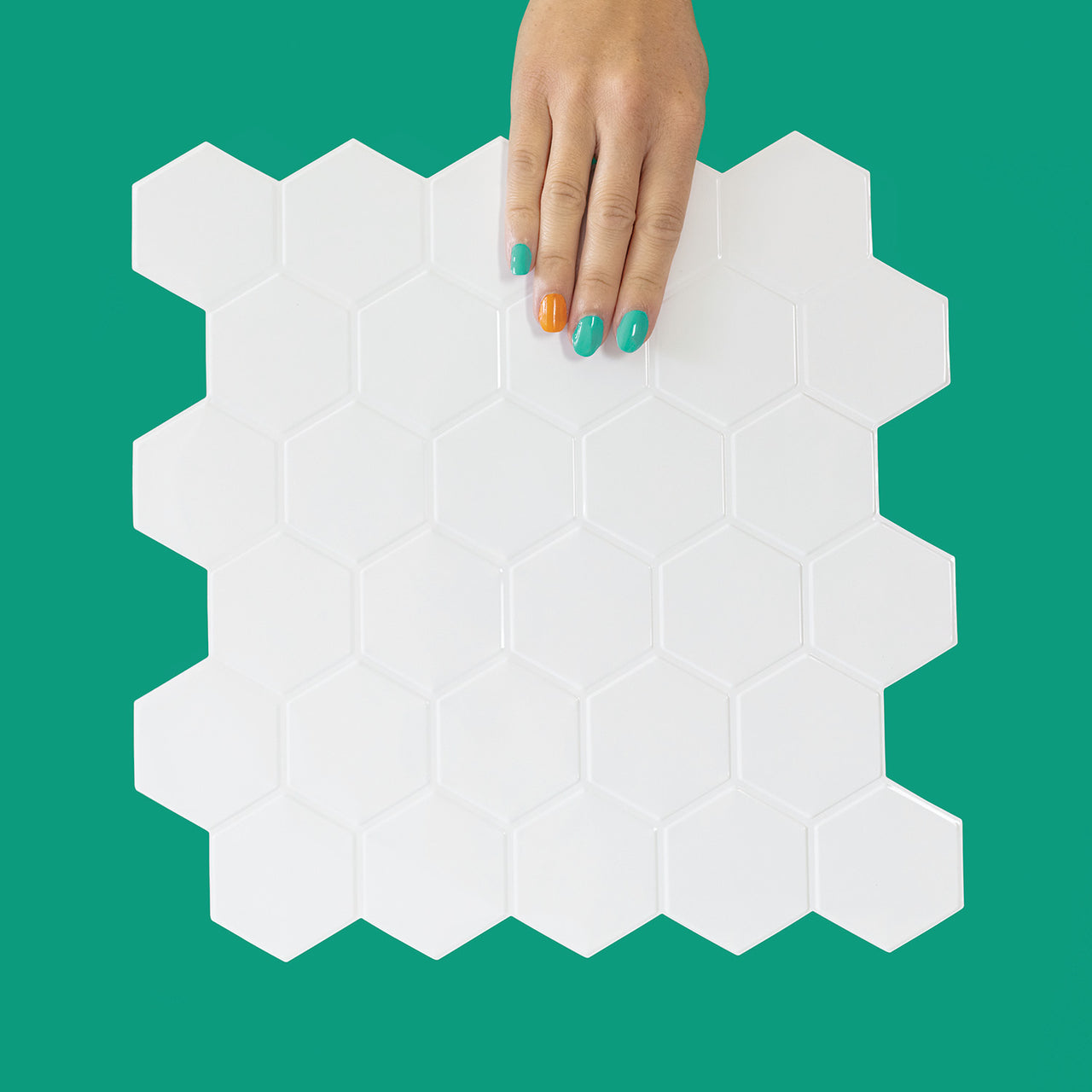 white hexagon tile with white grout