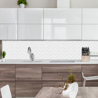 Thumbnail for Grey edge trim around white kitchen tile splash back