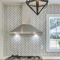 Thumbnail for Rose gold edge trim around kitchen white tiles