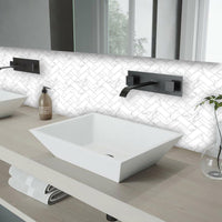 Thumbnail for Herringbone marble peel and stick tiles in bathroom