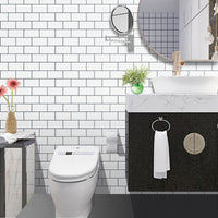 Thumbnail for White subway tiles with grey grout in bathroom